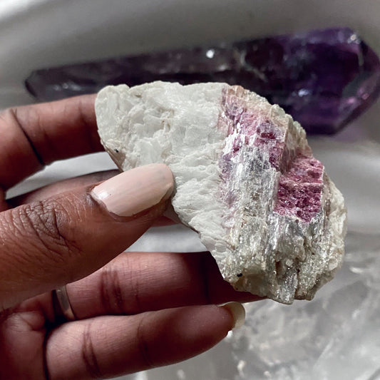 Pink Tourmaline in Aquamarine and Quartz Matrix